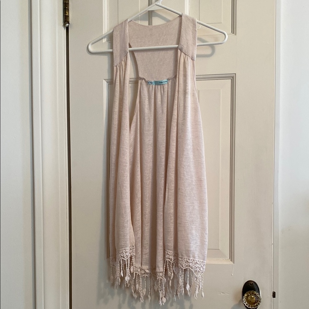 Maurices Cream Country Lace Fringe Vest